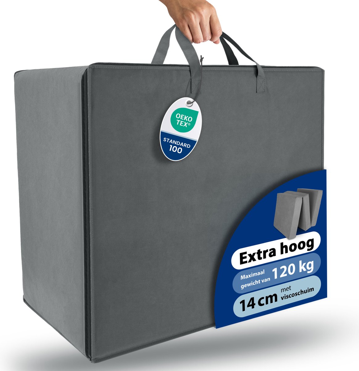Beautissu VS95 – Robuuste Draagtas voor Opvouwbare Matras Model XXL 120x200 cm – Gemakkelijk Transport met Ritssluiting – Grijs