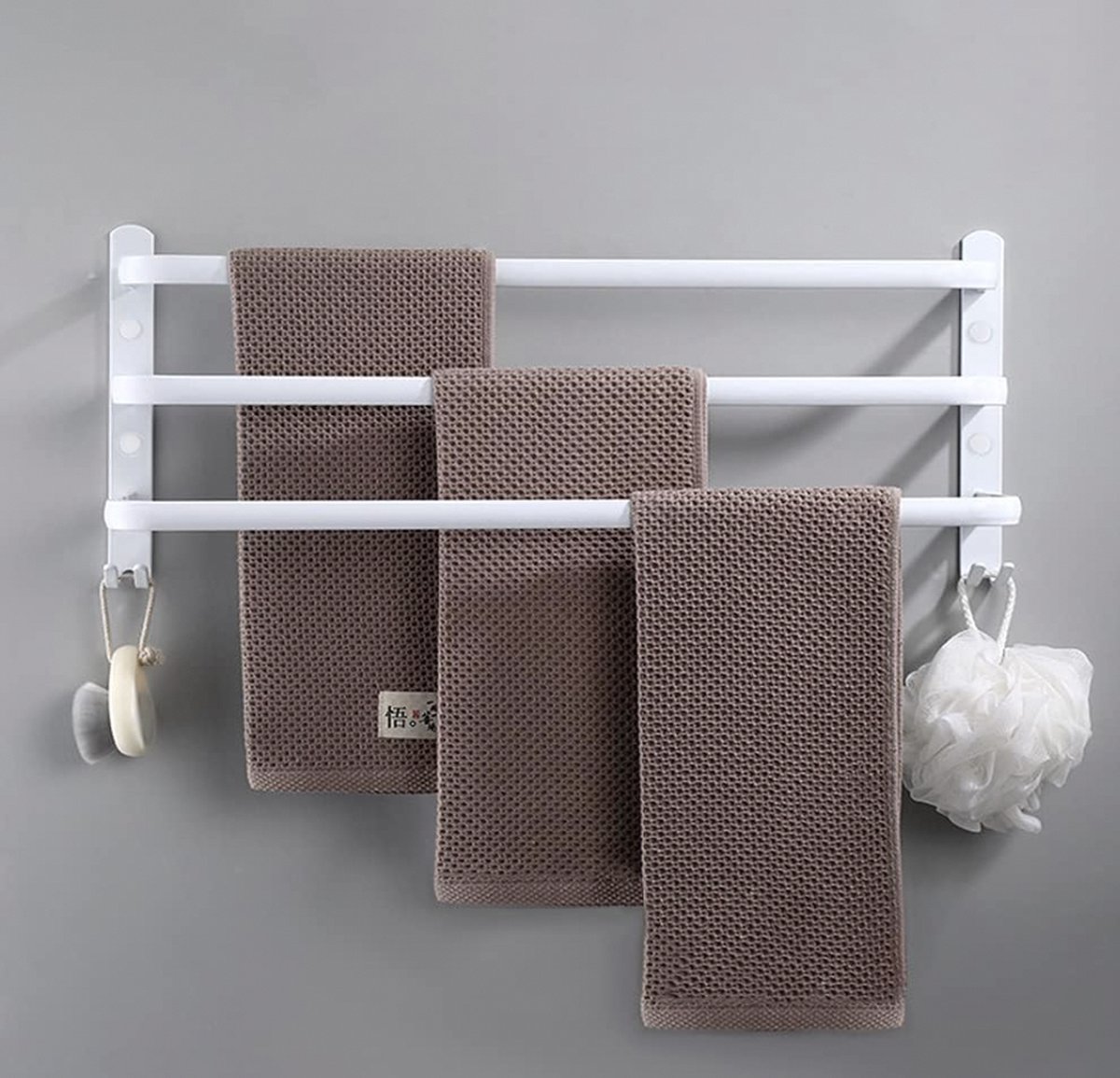 Stellar Handdoekrails - 3-laags handdoekenrek - Aluminium handdoekenrek - Handdoekenrek - 50L x 15B x 22H cm - Wit