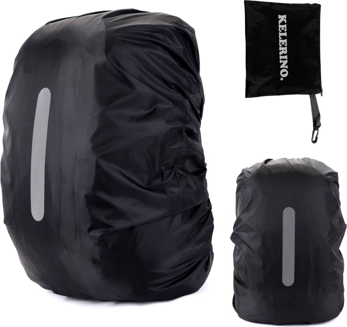 Waterdichte Reflecterende Rugzak Hoes Met Opbergtas - Backpack Cover - 25 Liter - 20 t/m 25 Liter - Zwart - Maat S - KELERINO.