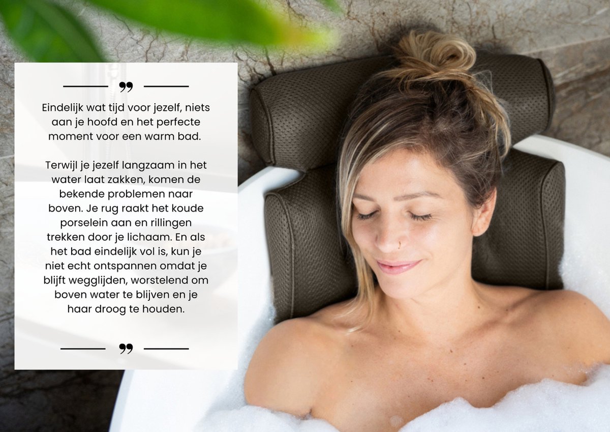 HelloBath® - Luxe Badkussen (afritsbaar) - Kussen voor in bad - Nek - en rugondersteuning in bad - Badzitje - Incl. Waszak - Zwart — afbeelding 2