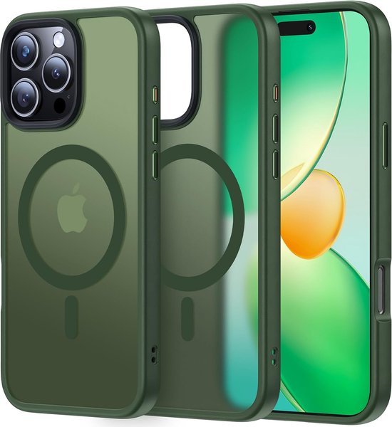 Coque adaptée pour : Apple iPhone 16 Pro - Compatible avec MagSafe - Coque de protection mate - Coque arrière avec aimant - Adaptée au chargement sans fil avec Ring magnétique - Vert