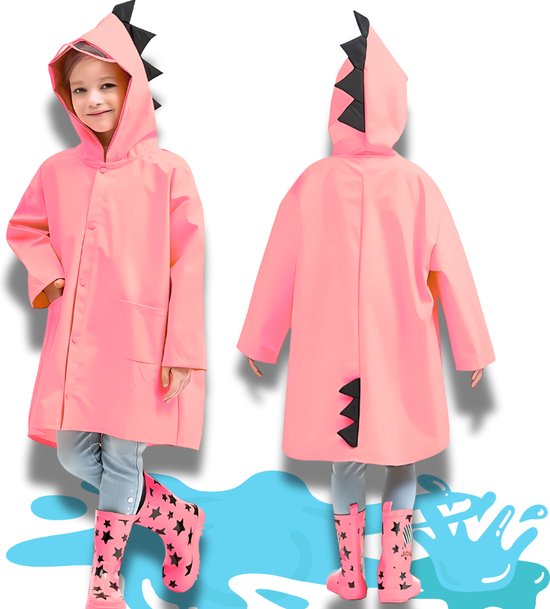 Foto: Boefieboef kinderregenjas regenponcho dinosaurus roze maat xl kleuter kind 4 6 jaar ruim en comfortabel ideaal cadeau perfect voor school en buitenspelen gemaakt van polyester geschikt voor regen en winter