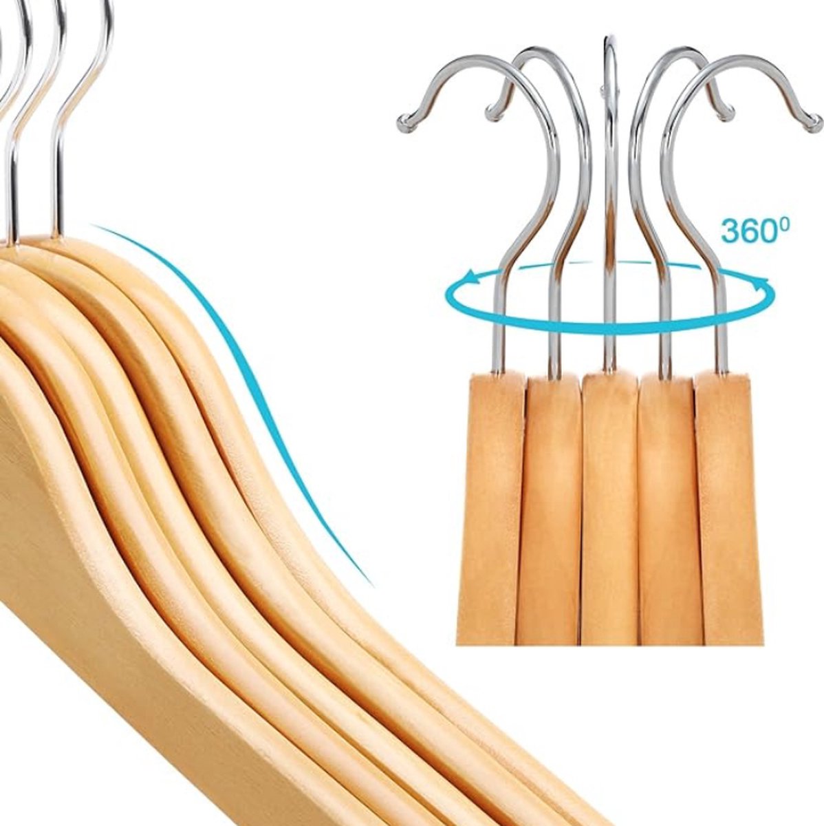 Set Van 20 Natuurlijke Houten Kleerhangers Voor Kinderen Met Antislip Broekstang En 360° Draaibare Haak – Ideaal Voor Opgeruimde Kinderkleding