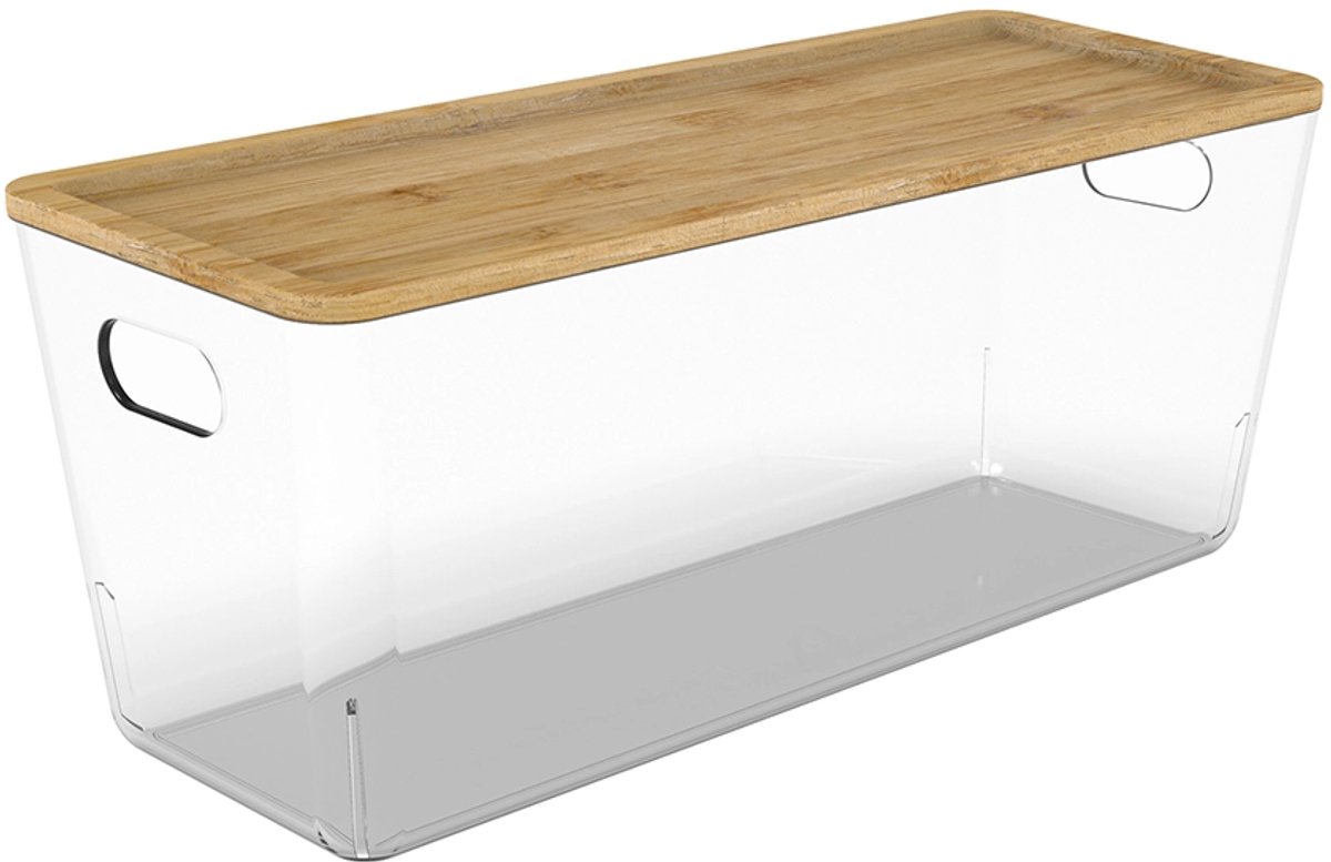 Ezystorage Transparant bakje bamboe deksel - 5 liter - 13 x 35 x 14,5 cm - Stapelbaar