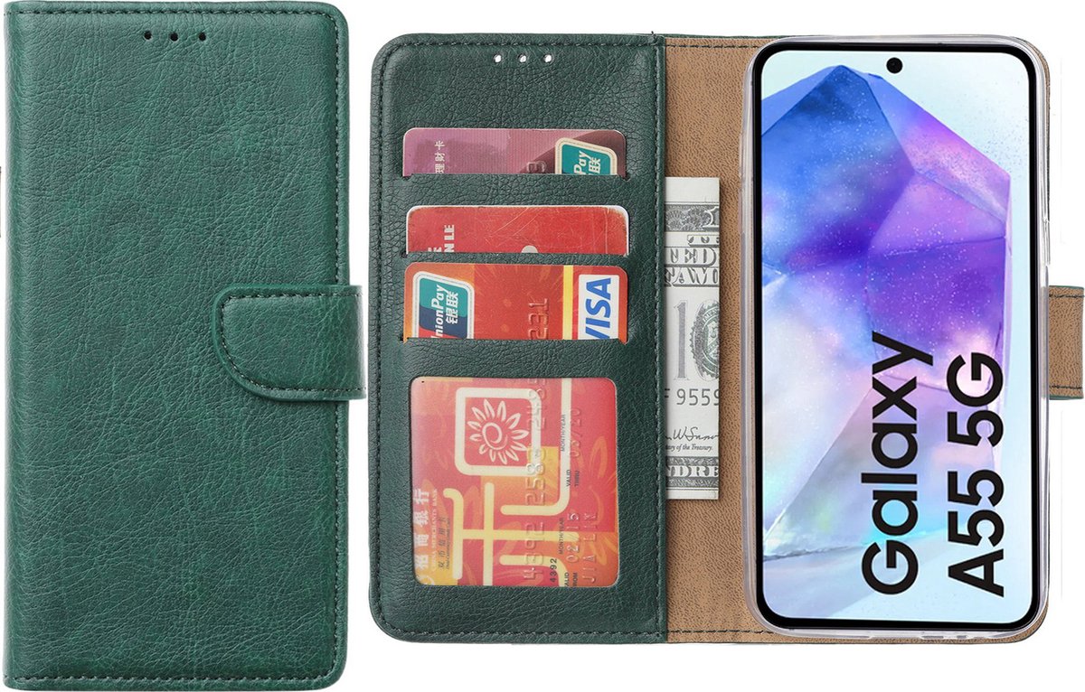 Arara Hoesje geschikt voor Samsung Galaxy A55 hoesje - Bookcase met pasjeshouder - Groen