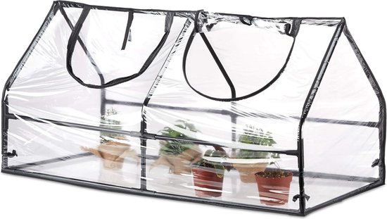 Relaxdays kweekkas, HxBxD: 71 x 189 x 78 cm, brede deur, lage folietunnel, kweektunnel, plantentunnel, pvc, transparant