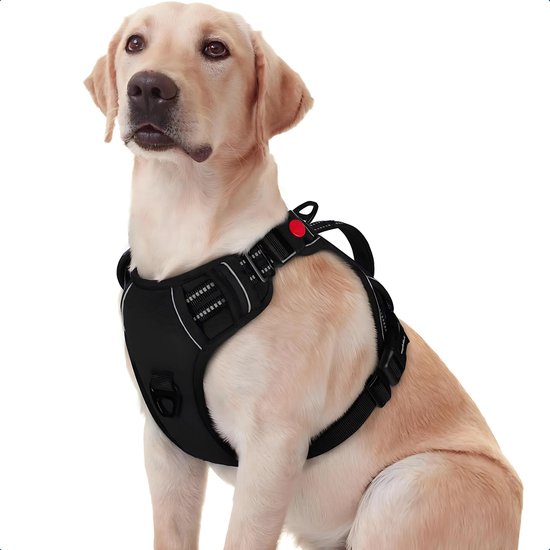 JAXY Hondenharnas - Hondentuig - Hondentuigje Kleine Hond - Y Tuig Hond - Harnas Hond - Anti Trek Tuig Hond - Reflecterend - Maat XL - Zwart