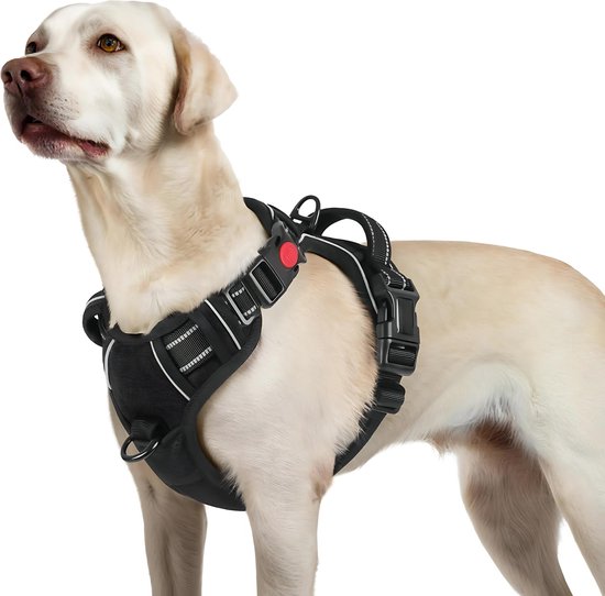 JAXY Hondenharnas - Hondentuig - Hondentuigje Kleine Hond - Y Tuig Hond - Harnas Hond - Anti Trek Tuig Hond - Reflecterend - Maat L - Zwart