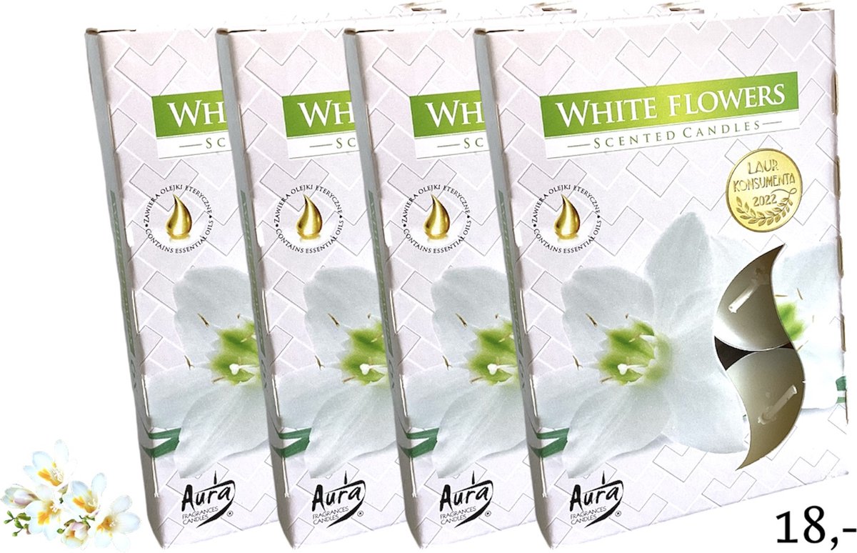 Waxinelichtjes - 'Classic Flowers' - Theelichtjes - Geurwaxinelichtjes - Geurtheelichtjes - Bloemen - Bloemengeur - Bloemig - Tuin - 4 Branduren - Crème - Bruin - Romantisch - Geschenk - Cadeautje - Kado