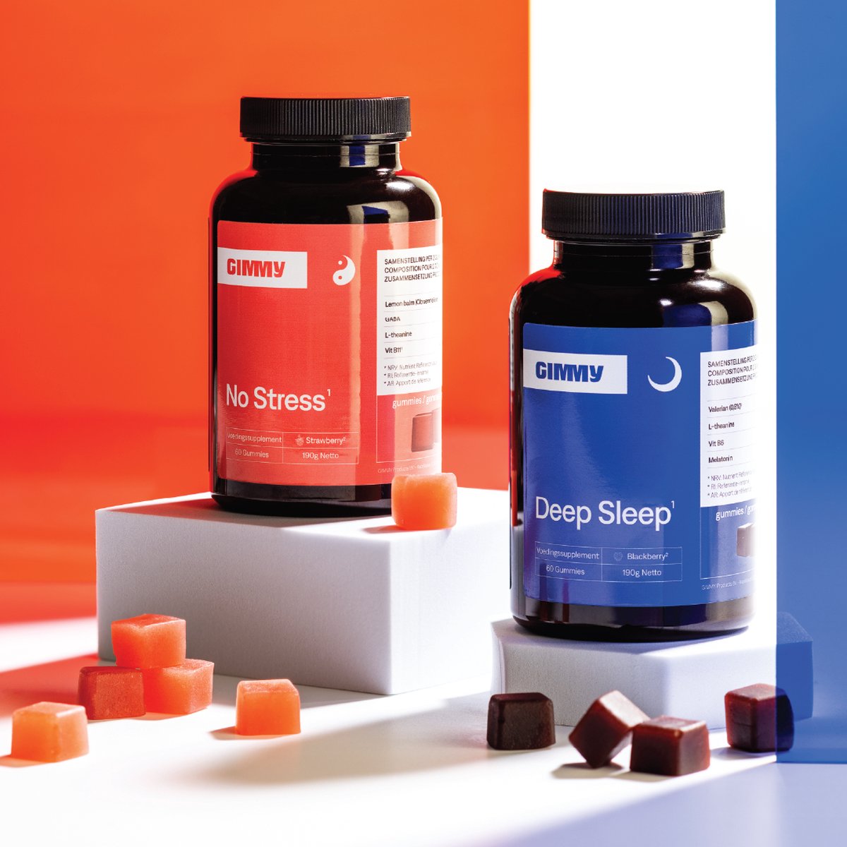 Goedkoopste GIMMY Zen Bundel - No Stress en Deep Sleep - Premium vitamine gummies tegen stress en voor betere slaap - 216 betere opname met Melatonine, GABA, Valeriaan, Vitamine B11, Vitamine B6 & L-Theanine - Vegan & Suikervrij - 120 gummies
