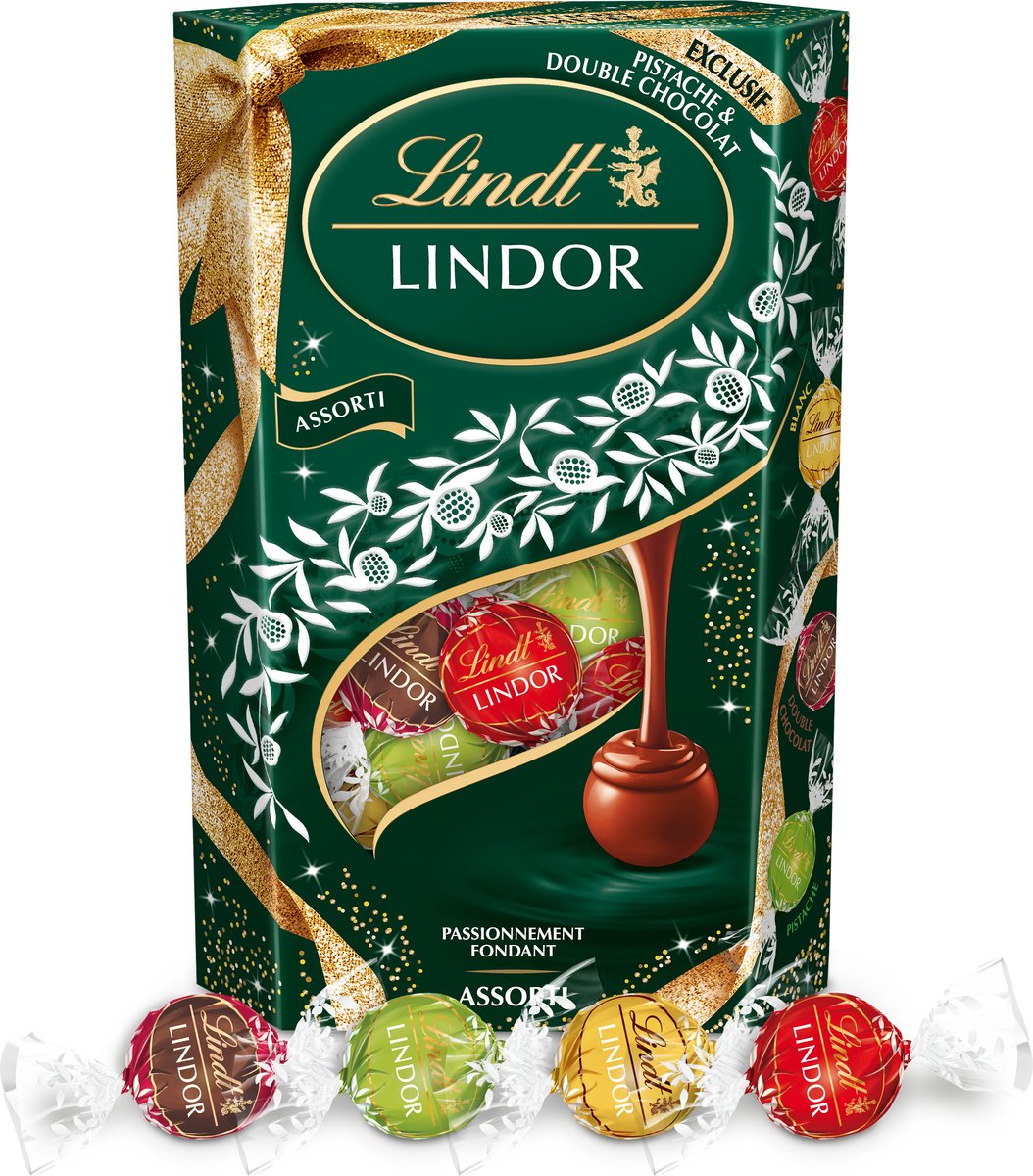 Lindt LINDOR Special Edition Gemengde chocolade bonbons 337 gram - Pistache, Melkchocolade, Witte chocolade, Double Chocolate - 27 zacht smeltende chocolade bonbons