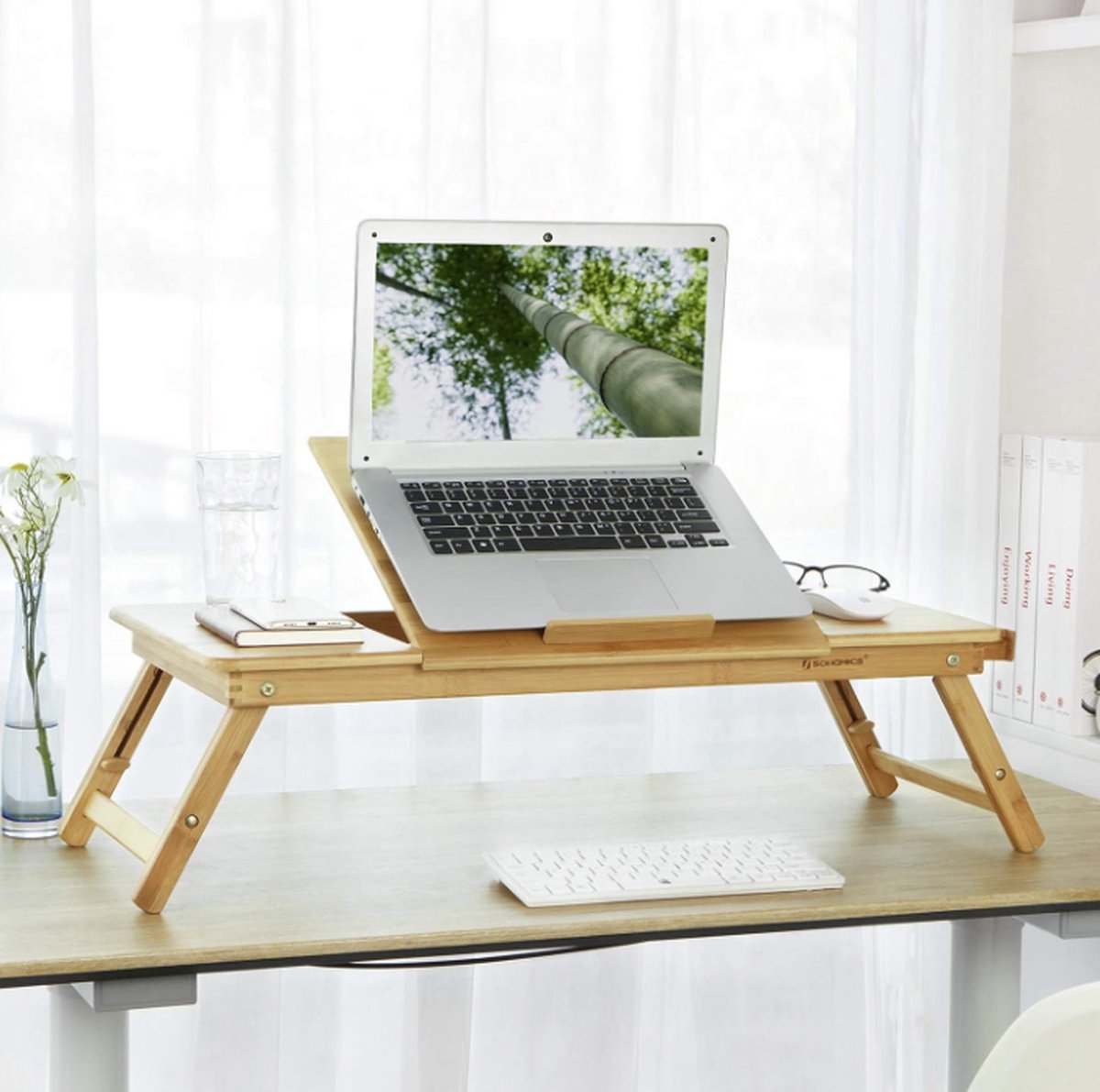 MIRA Home - Laptoptafel- Inklapbare Laptoptafel - Bruin - Zwart - Spaanplaat - Staal - 40x40x60