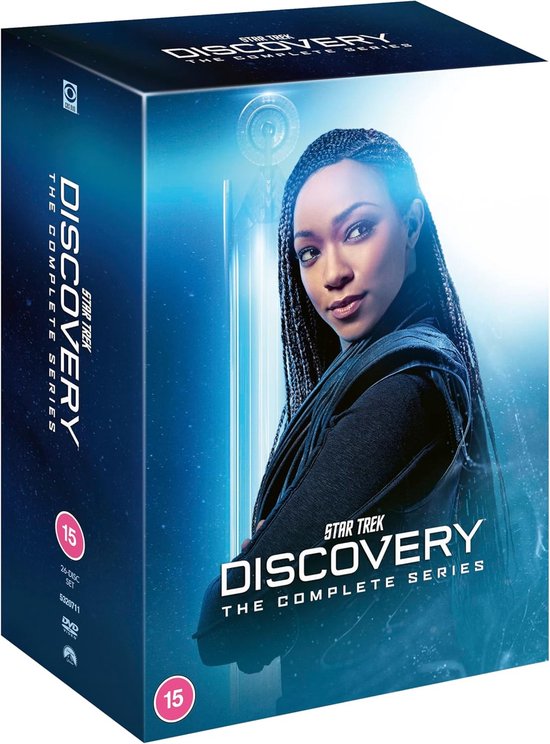 Star Trek: Discovery - The Complete Series DVD boxset met een vrouw met vlechten.