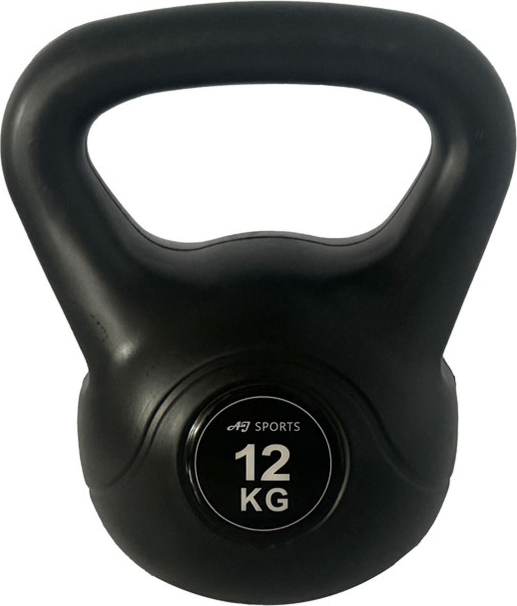Bol.com AJ-Sports Kettlebell - PVC 12 kg - Kettlebell - Gewichten - Krachttraining - Zwart - Fitness - Geschikt voor Crossfit & ... aanbieding