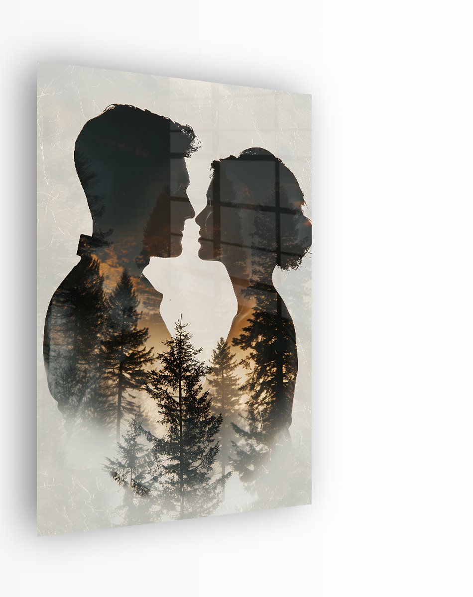 Indoorart Glasschilderij Tijdloze Liefde 80x120 CM - Afbeelding op plexiglas - Inclusief montagemateriaal wit, bruin, geel, zwart