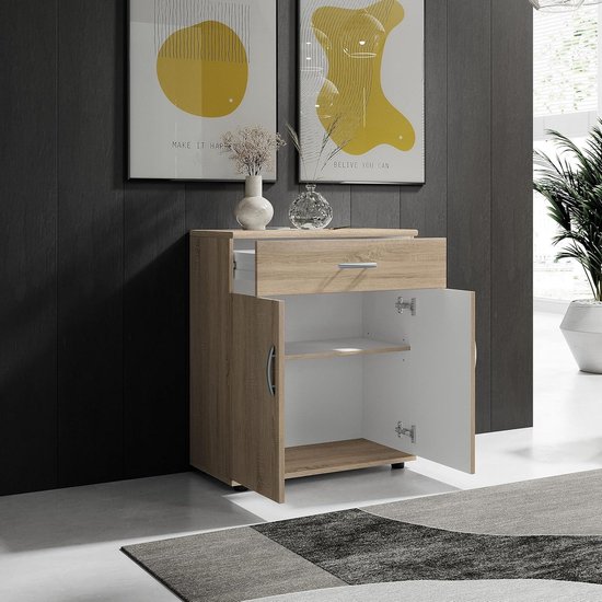 Moderne commode van 120 cm in Sonoma eiken wit met 8 lades - Groot opbergmeubel voor de woonkamer Moderne commode van 120 cm in Sonoma eiken wit met 8 lades - Groot opbergmeubel voor de woonkamer