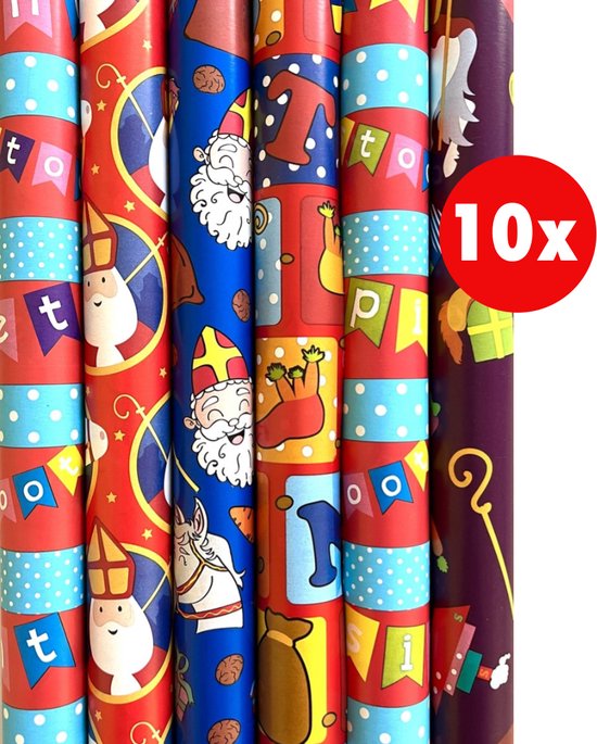 Foto: Rol inpakpapier assortiment 70cm x 300cm luxe cadeaupapier geschenkpapier voor sinterklaas schoencadeautjes perfect voor kinderen 10 rollen