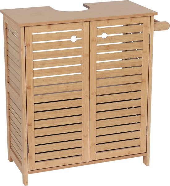 Relaxdays Basin Cabinet with Bamboo Frame, Adjustable Shelves, with Cut-out, HBD 60 x 60 x 29 cm, 2 Compartments, Grey