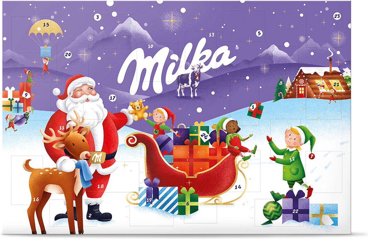 Milka Adventskalender 2026 Chocolade 200g - 24 feestelijke chocolaatjes om gezellig af te tellen naar kerst - Chocoladecadeau - Kerstcadeau