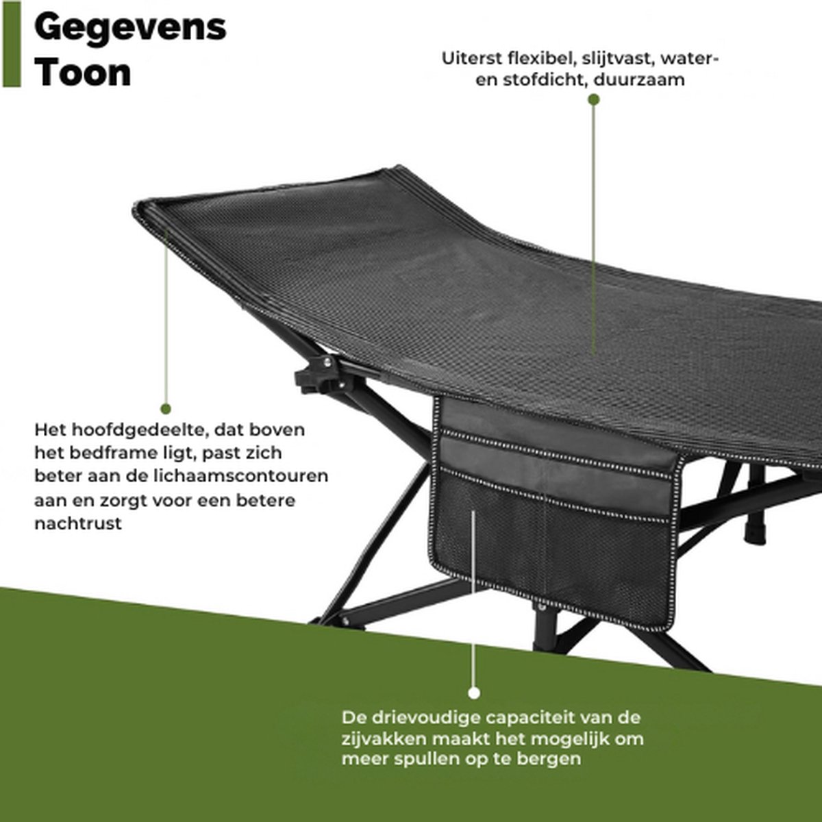 Veldbed Viia – Ligbed - Comfortabel opklapbed- tot 200 kg - 208 x 75 cm