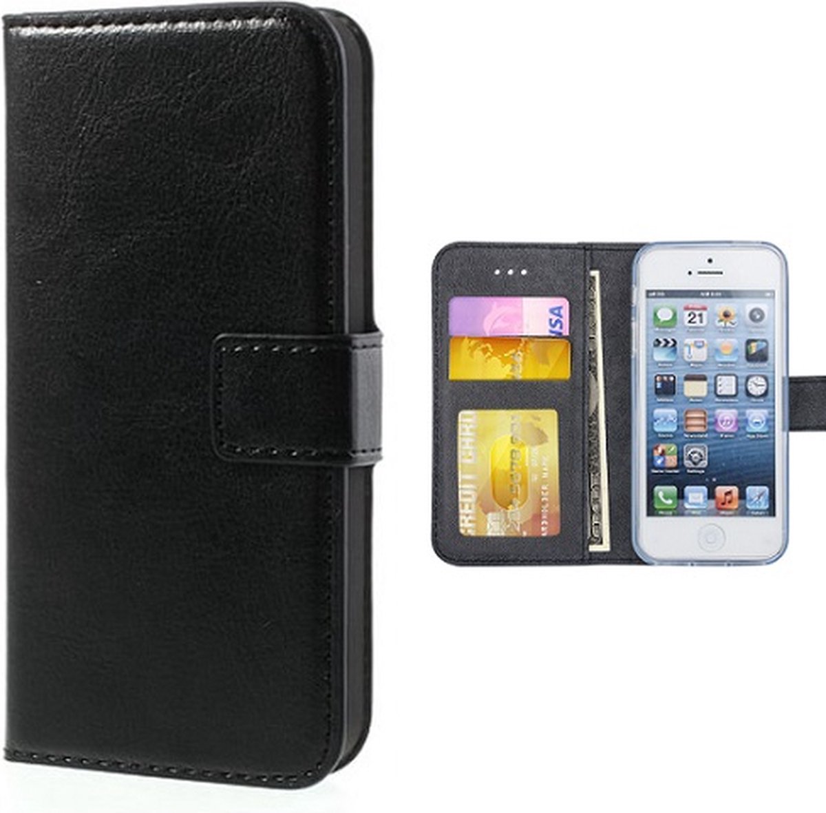 iPhone 5 5s SE Hoesje Met Pasjeshouder Bookcase Zwart