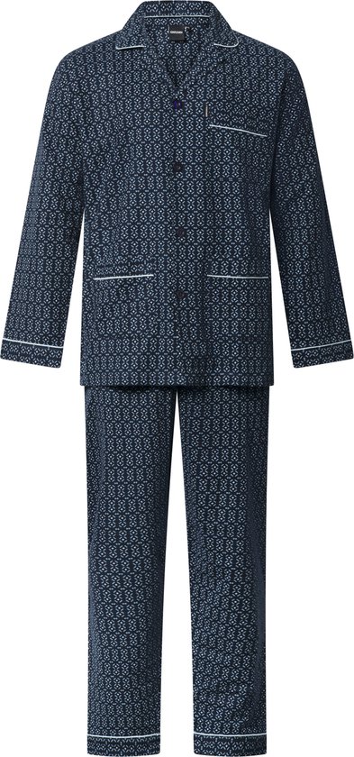 Foto: Gentlemen warme klassieke heren pyjama 9450 met doorknoop flanel donkerblauw maat 52