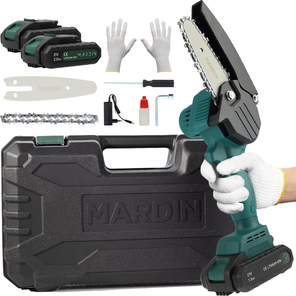 Mardin Mini Kettingzaag – Snoeizaag – 2 Accu’s – Incl. Koffer - Groen - Sint & Kerst Cadeau