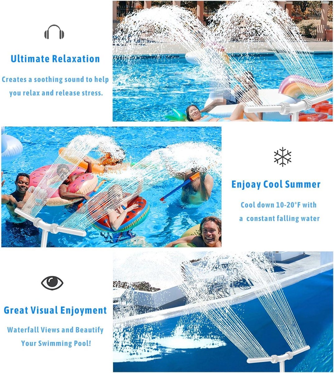 Waterspray waterval dubbele kop zwembad accessoire - Ontspanning in de