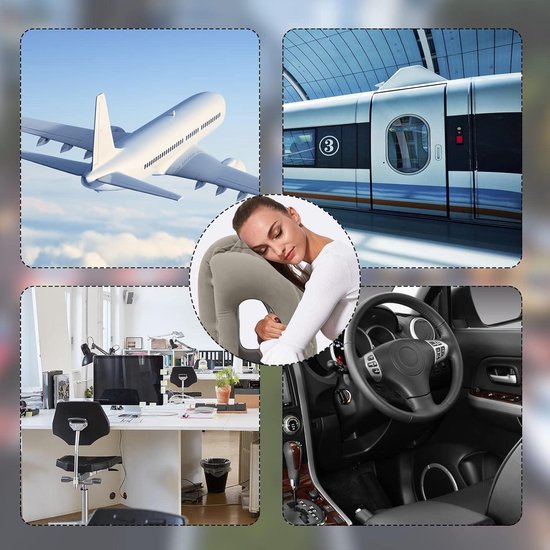 Oreiller De Voyage Gonflable En U – Coussin Cervical Ergonomique, Ultra Léger, Pour Avion, Train, Voiture