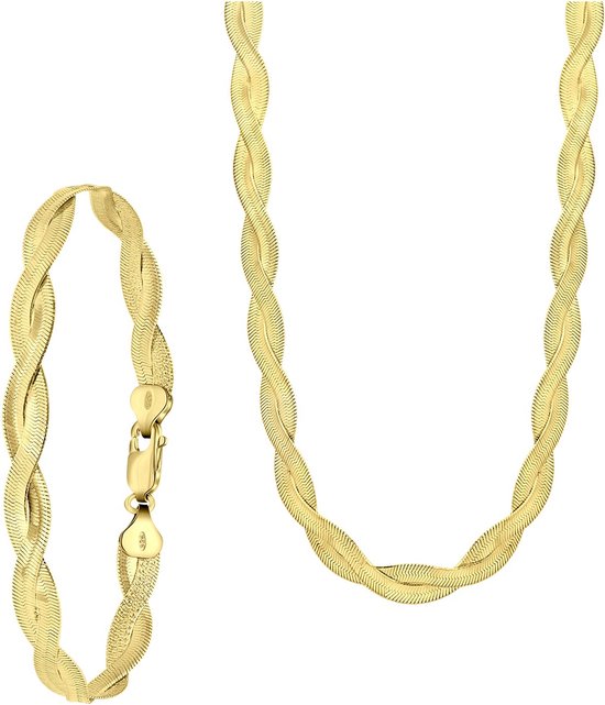 Lucardi - Dames Gerecycled zilveren goldplated set gedraaid - Cadeau voor vrouwen Set - 925 Zilver - Goudkleurig