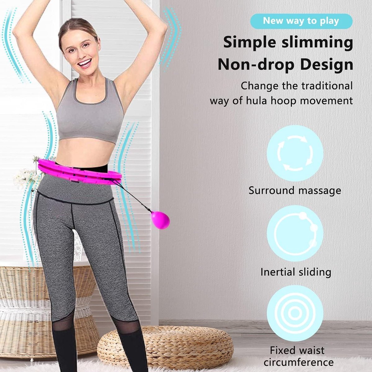 Cerceau Hula Hoop Minceur Massage – 24 Segments Réglables, Silencieux, Pour Adultes & Débutants