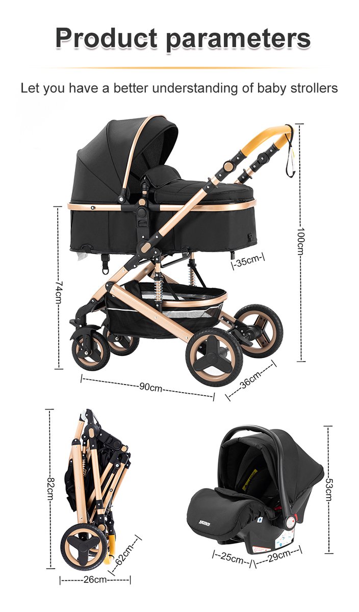 Luxe 3-in-1 Kinderwagen Opvouwbaar met Autostoel - Grijs - afbeelding 3