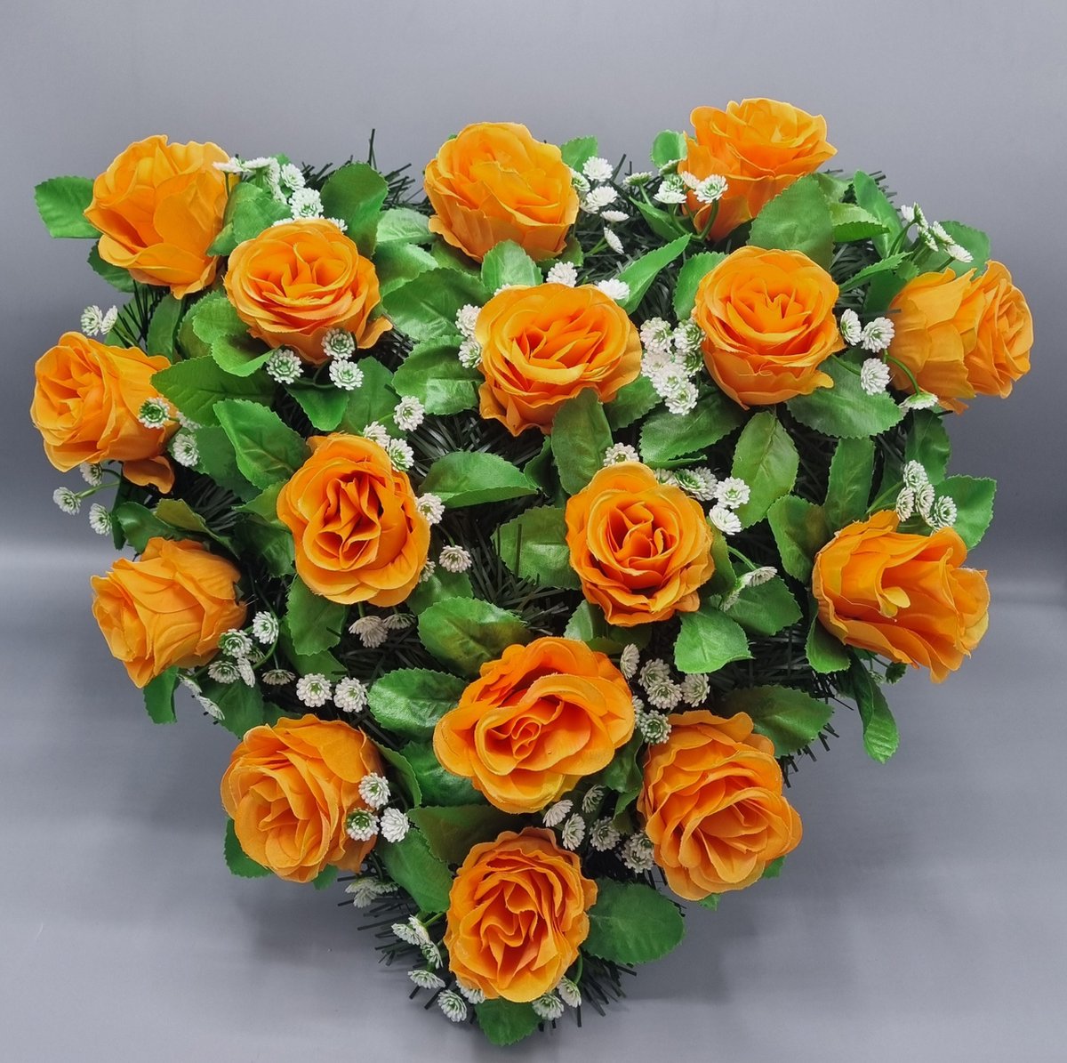 Bloemstuk - W113/03 - Hart - Roos - Oranje - 40cm - Verzwaard - Buigzaam - Grafdecoratie