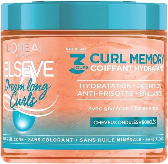 L'Oréal Paris - Gel Coiffant Hydratant 3 Jours Curl Memory pour Cheveux Bouclés - Boucles Hydratées - Huile de Ricin - Sans Silicone - Elseve Dream Long Curls - 400 ml