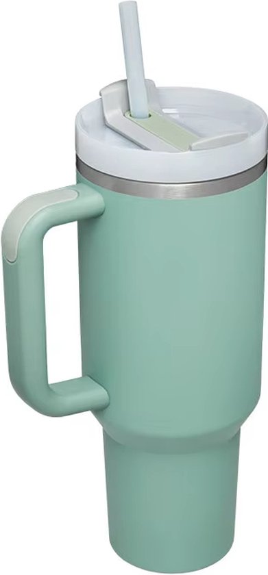 Foto: Drinkfles tumbler rvs thermo drinkfles 1 2l eucalyptus green 40oz waterfles met rietje rvs thermosbeker met handvat en rietje drinkbeker to go 1 2 liter koffiebeker travel mug thermosbeker thermosfles thermoskan