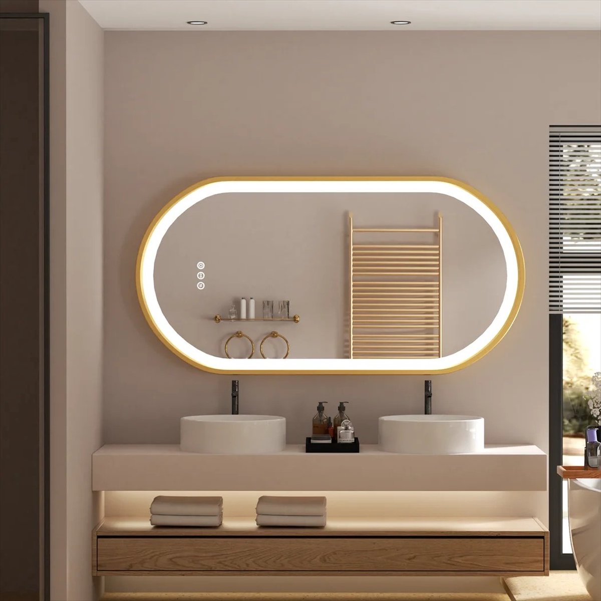 Saniclear Triova ovale spiegel 120x70cm met verwarming, directe en indirecte verlichting kopen Saniclear Triova ovale spiegel 120x70cm met verwarming, directe en indirecte verlichting kopen