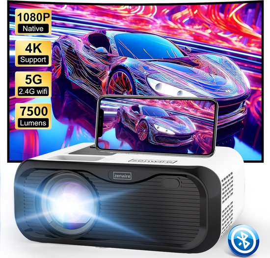 Mini Beamer Zenwire E500S - 7000 Lumen - Draagbare Mini WiFi Projector - Home Cinema - 1080p Full HD - Bluetooth 5.0 - Streamen Vanaf Je Telefoon Met WiFi - 7000 Lumen / 10000:1 / 30-160"