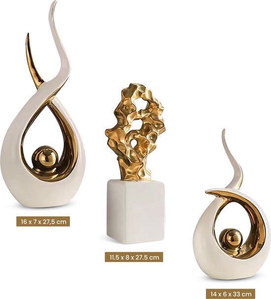 IvoQ Set de statues de Décoration dorées de Luxe – Accessoires de maison élégants pour intérieur moderne