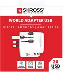 SKROSS wereldadapter met USB, compatibel met Europa, Amerika, Azië, Afrika. Met uitschuifbare UK & AUS stekkers.