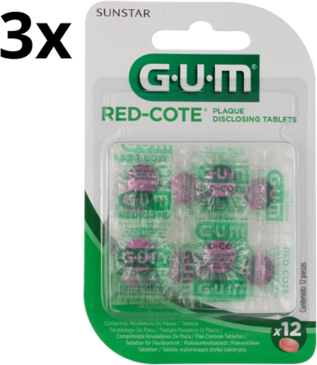 Gum Red-Cote Plakverklikkers/Kleurtabletten - 3 x 12 Stuks - Voordeelverpakking