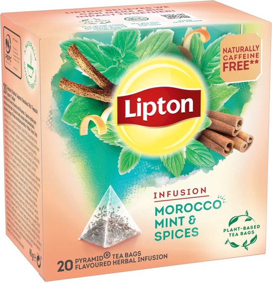 Lipton Infusion Morocco Mint & Spices - 80 Theezakjes Piramid - Kruidenthee met Munt - 4 x 20 Zakjes - Voordeelverpakking