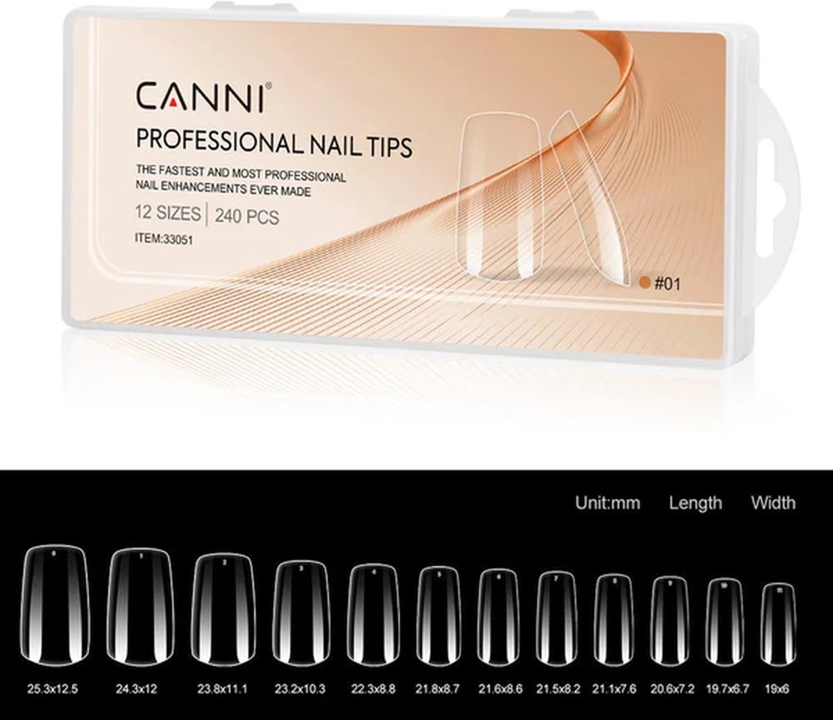 Canni Nagel Tips Transparant Square - 240 stuks - Nageltips - Nageltips voor Gelnagels - Nagel Tips Acryl - Nail Tips - Nail Tips Clear