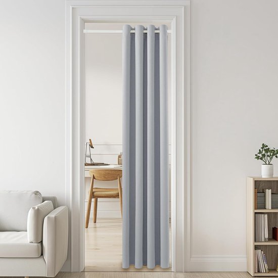 Deurgordijn met telescoopstang, gevouwen, onzichtbaar, warmte-isolerend, magnetisch deurgordijn voor kast, accordeon-stijl, slaapkamerdeur voor ruimteverdeler, slaapkamer (C, 150-200 cm, gordijn W24