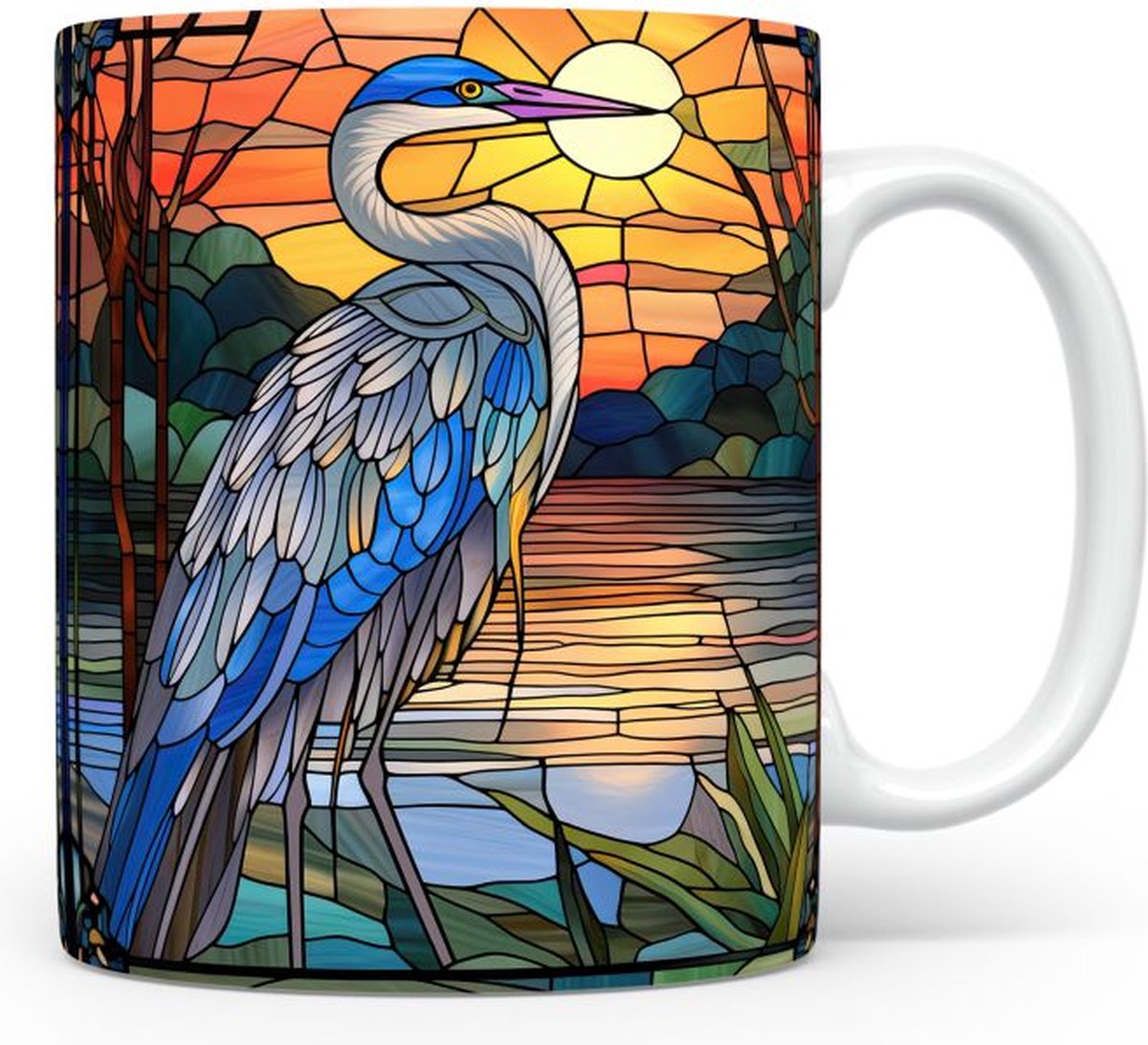 Mok met Grote blauwe reiger