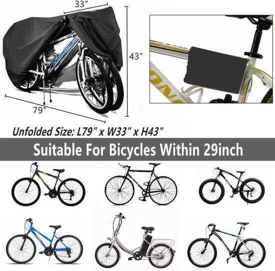 Fietshoes Universeel Voor Alle Fietsen - Waterdicht Ultra Sterk Oxford - Fiets Hoes Voor 1 / 2 Fietsen - Fietsbeschermhoes - Fietshoes - Elektrische Fiets, Mountainbike, Etc - Zwart - Voor Fietsendrager En Stalling van FIETSHOES — afbeelding 5
