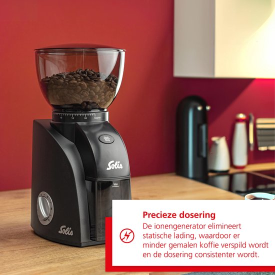Solis Scala Zero Static 1662 Koffiemolen Elektrisch - Koffiemaler met 24 Maalinstellingen - Coffee Grinder - Antistatisch - Zwart