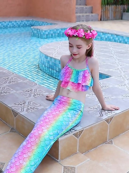 Lito Angels Zeemeerminnenkostuum voor meisjes, 3-delig, met glinsterende staartrok en bikini-bovendeel, voor zwembadfeest, 18 maanden tot 8 jaar, Groen, 4-5 Jaren
