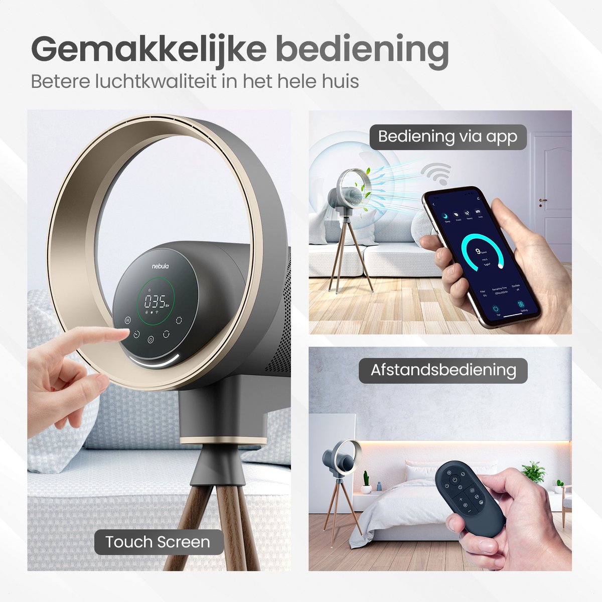 Komodo Nebula - 2in1 Luchtreiniger & Ventilator - Air Purifier met vervangbare HEPA 13 filter - Met app - Ruimtes tot 50m2 - Space Grey - CADR: 300m3/h — afbeelding 5