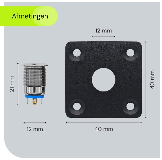Interrupteur à impulsion métallique ProRide, panneau encastré 220 V, arrêt/marche (12 mm), avec câble de connexion, résistant aux éclaboussures, voyant LED vert