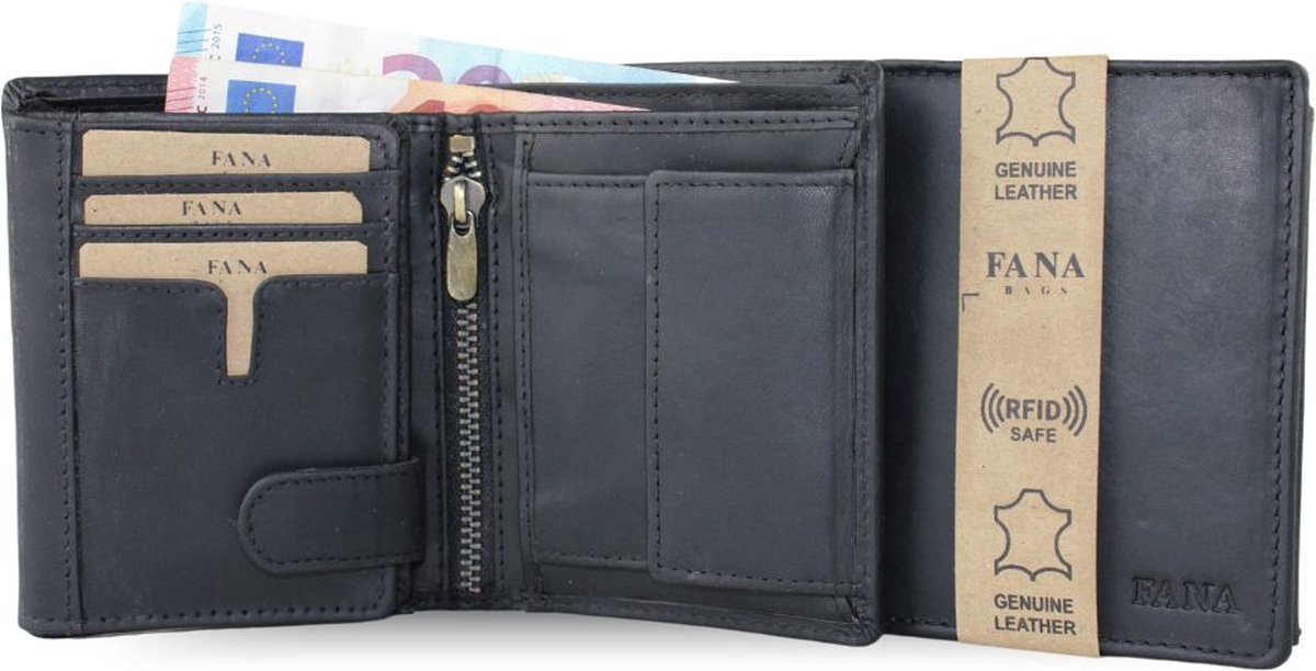 Fana Bags Leren Heren Portemonnee met RFID - Buffelleer - Compacte Portefefeuille -Staand Model - Mannen Cadeautjes